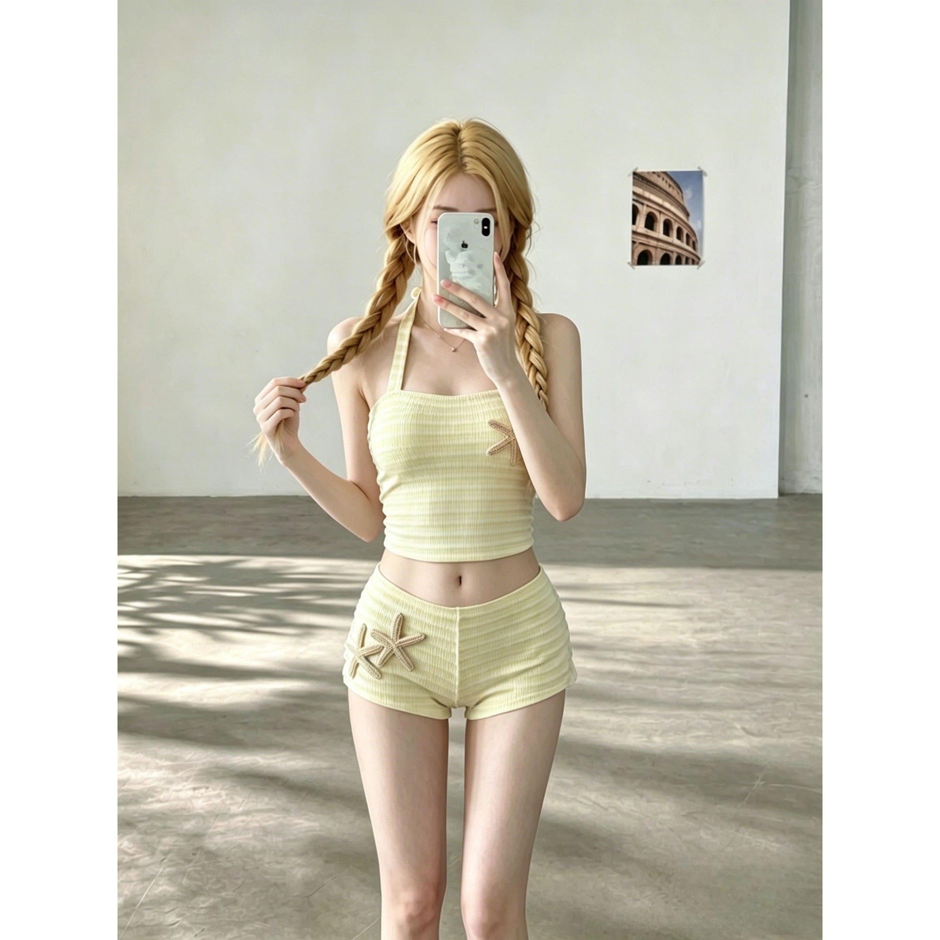Sweet and Spicy Halter Neck Dopamine Yellow Stripe Bikini Top